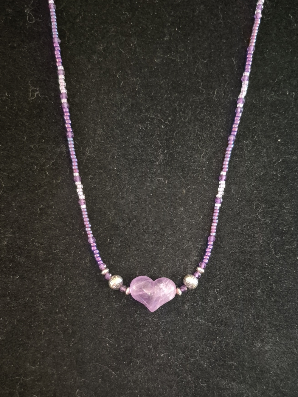 Sterling Amethyst & Glasd Beaded Heart Necklace By Sapphireskies
